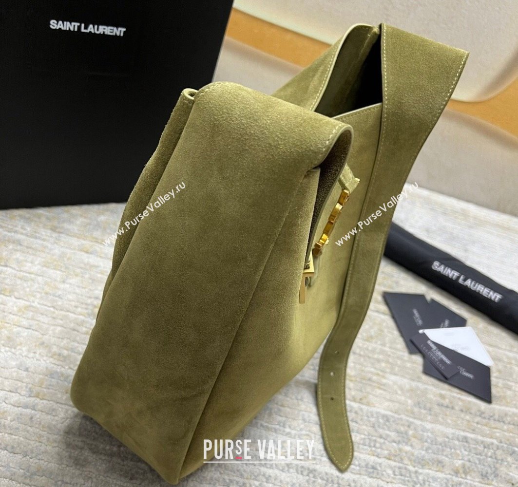 Saint Laurent le 5 à 7 supple Large Bag in Suede 753837 Green (nana-24011059)