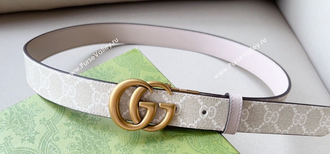 Gucci Width 3cm GG Marmont reversible belt 659416 GG Supreme canvas Beige (99belt-231228g29)