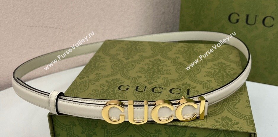 Gucci Width 1.5cm Gucci buckle thin belt 751602 White/Gold (99belt-231228g49)