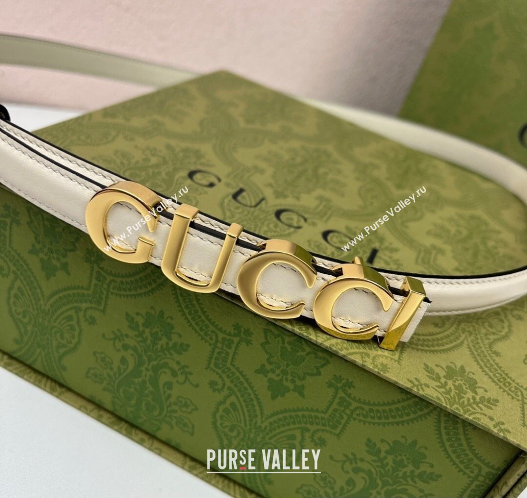 Gucci Width 1.5cm Gucci buckle thin belt 751602 White/Gold (99belt-231228g49)