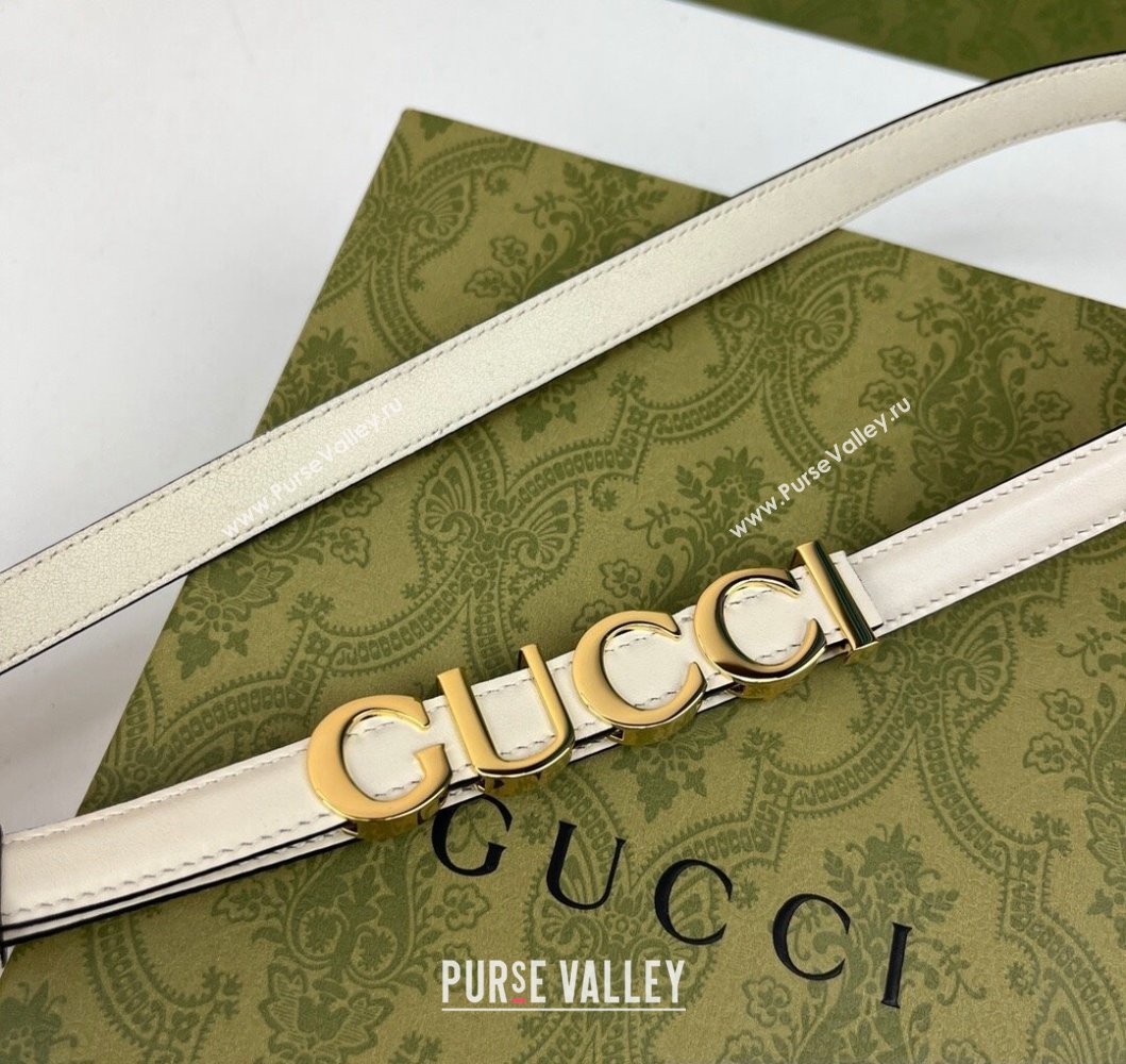 Gucci Width 1.5cm Gucci buckle thin belt 751602 White/Gold (99belt-231228g49)