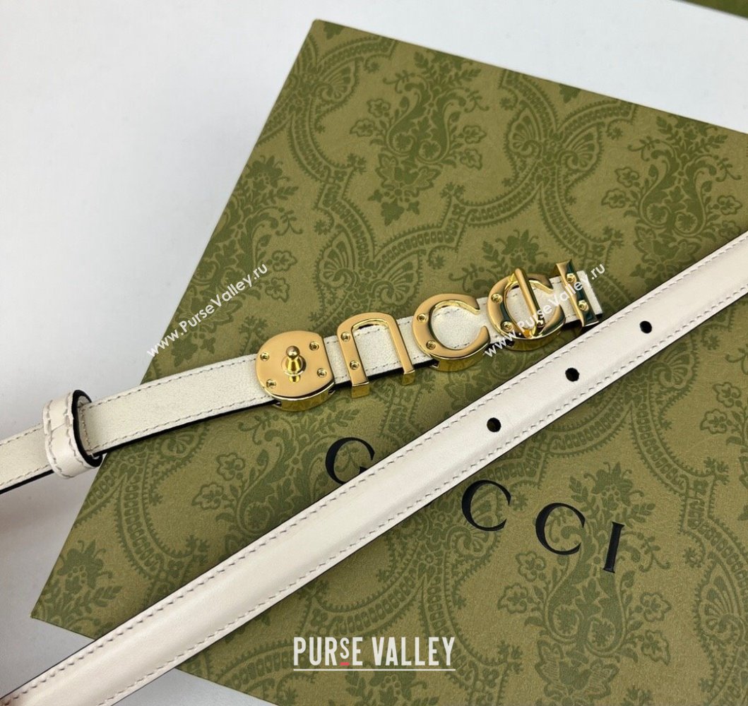 Gucci Width 1.5cm Gucci buckle thin belt 751602 White/Gold (99belt-231228g49)