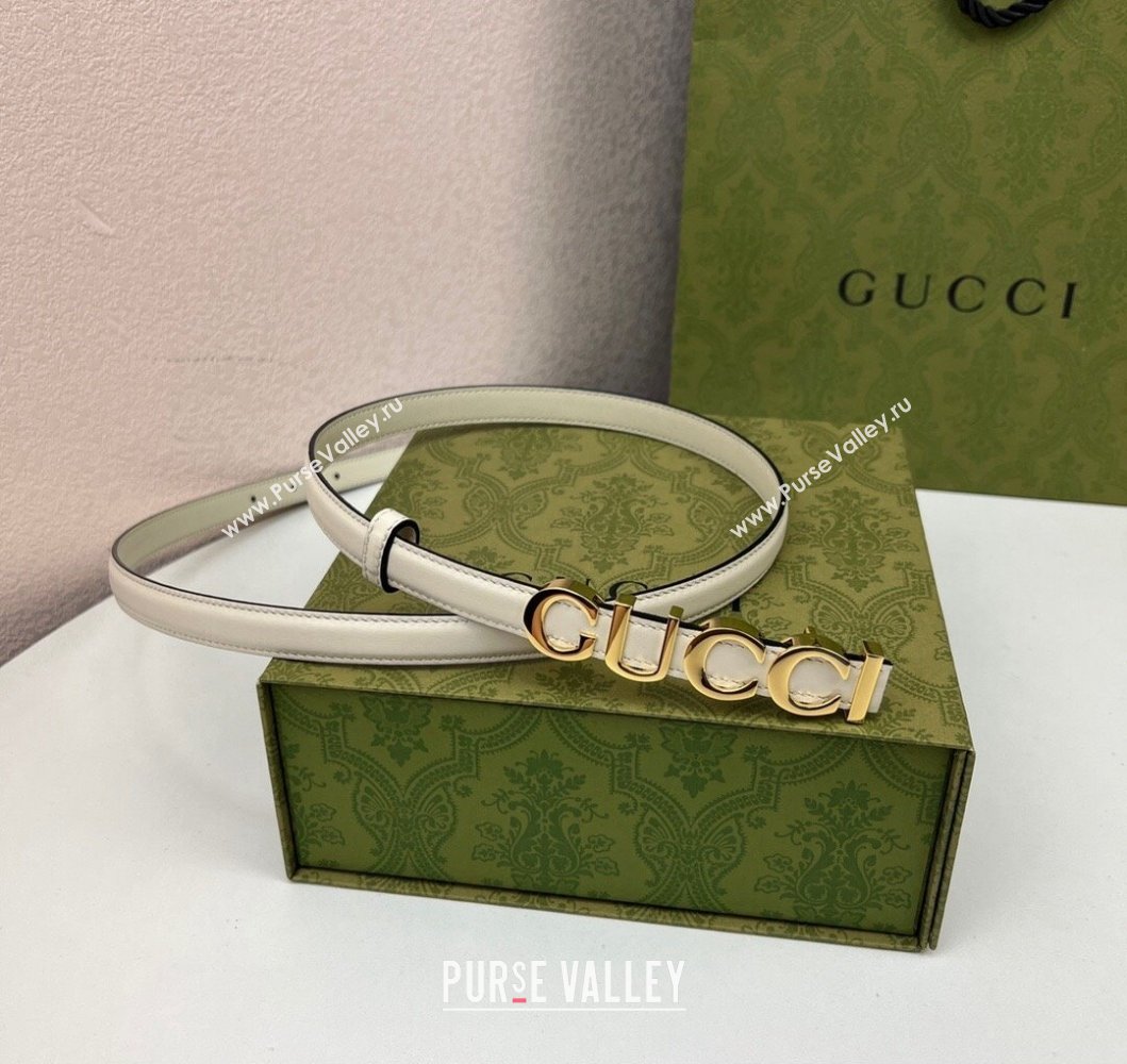Gucci Width 1.5cm Gucci buckle thin belt 751602 White/Gold (99belt-231228g49)