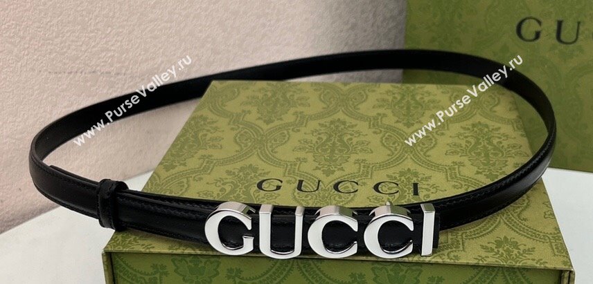 Gucci Width 1.5cm Gucci buckle thin belt 751602 Black/Silver (99belt-231228g46)