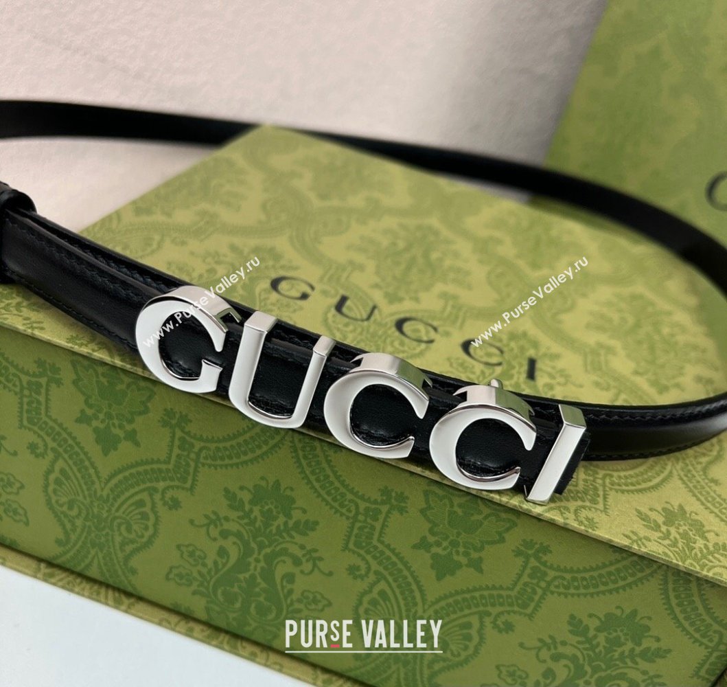 Gucci Width 1.5cm Gucci buckle thin belt 751602 Black/Silver (99belt-231228g46)
