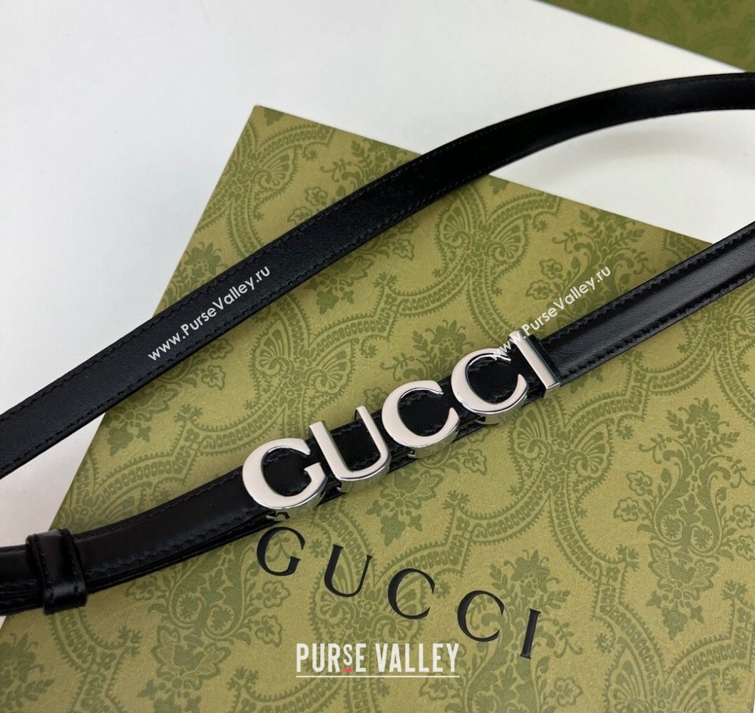 Gucci Width 1.5cm Gucci buckle thin belt 751602 Black/Silver (99belt-231228g46)