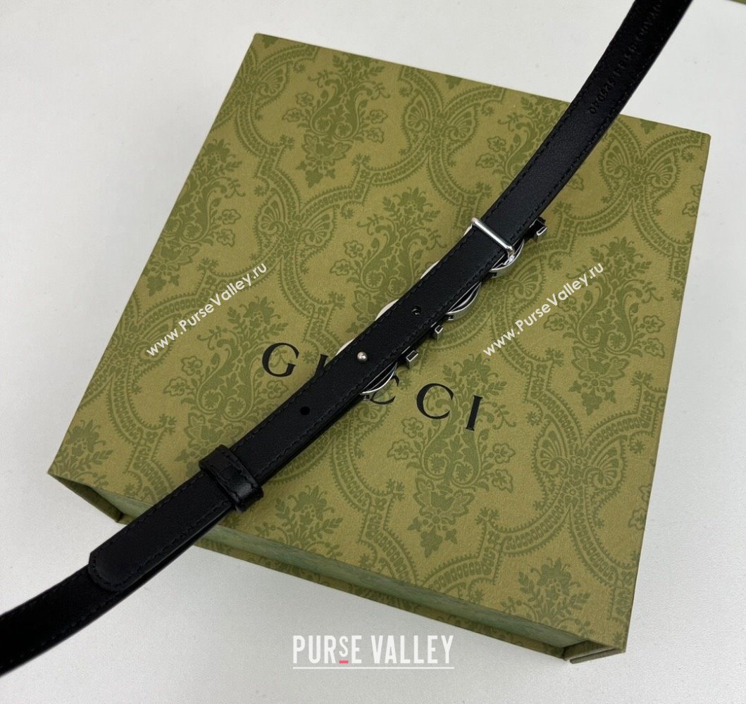 Gucci Width 1.5cm Gucci buckle thin belt 751602 Black/Silver (99belt-231228g46)