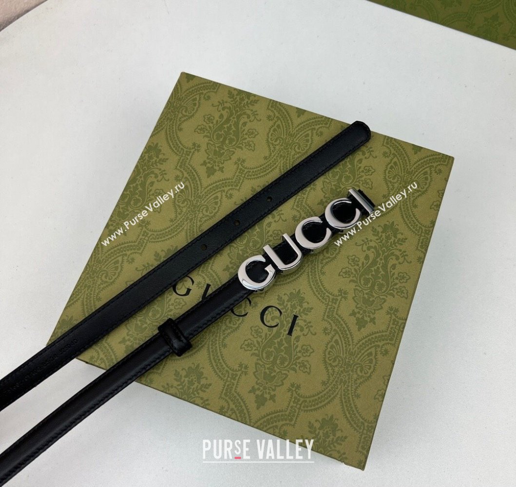 Gucci Width 1.5cm Gucci buckle thin belt 751602 Black/Silver (99belt-231228g46)