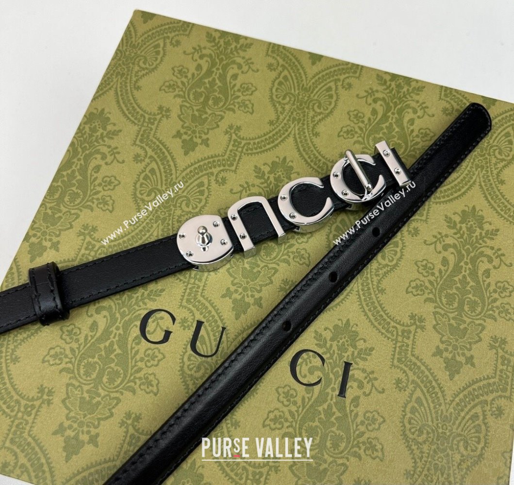 Gucci Width 1.5cm Gucci buckle thin belt 751602 Black/Silver (99belt-231228g46)