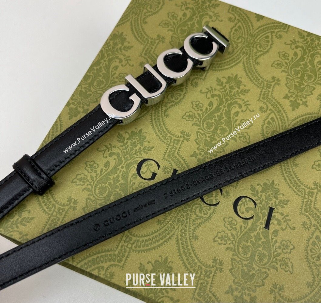 Gucci Width 1.5cm Gucci buckle thin belt 751602 Black/Silver (99belt-231228g46)
