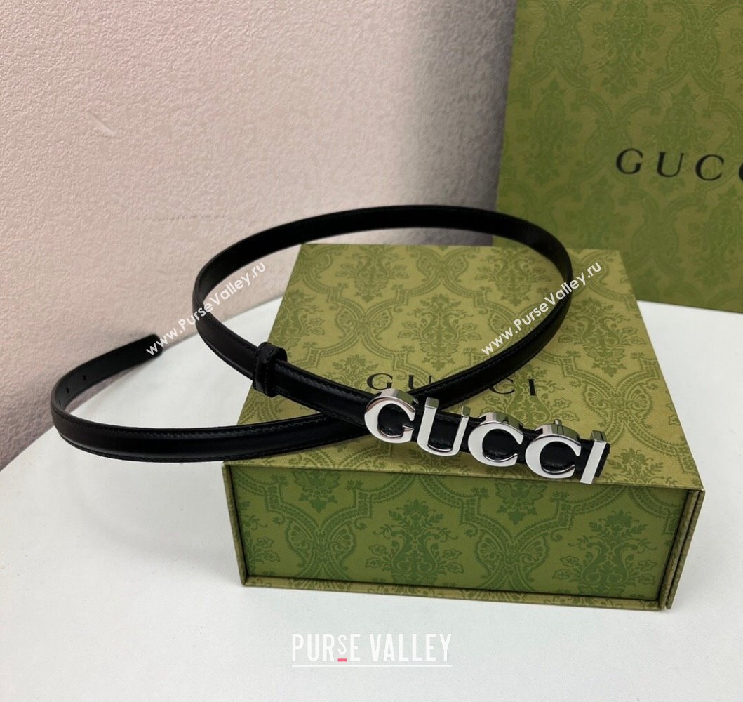 Gucci Width 1.5cm Gucci buckle thin belt 751602 Black/Silver (99belt-231228g46)