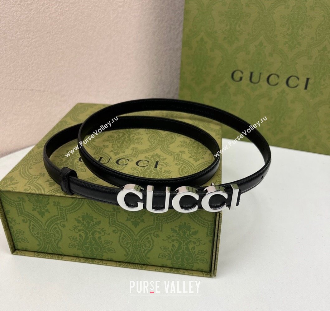 Gucci Width 1.5cm Gucci buckle thin belt 751602 Black/Silver (99belt-231228g46)