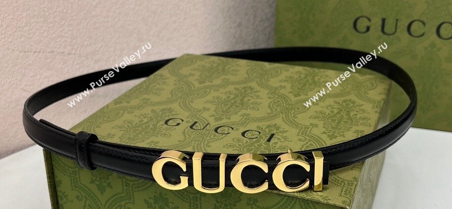Gucci Width 1.5cm Gucci buckle thin belt 751602 Black/Gold (99belt-231228g45)