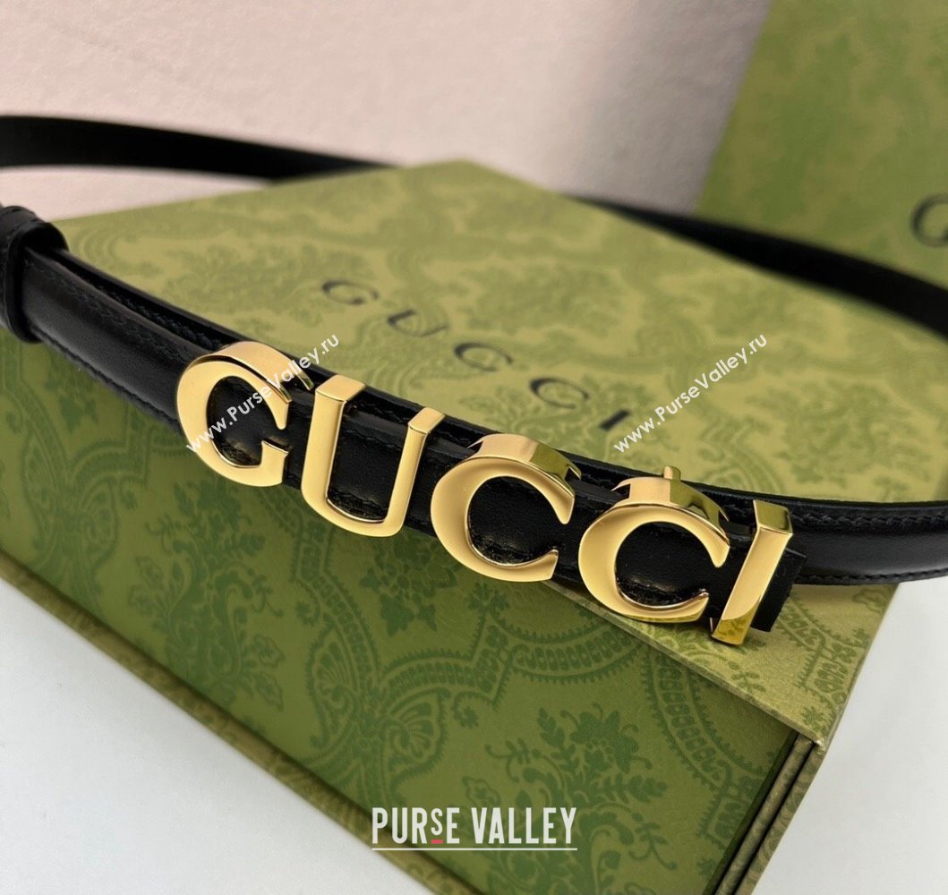 Gucci Width 1.5cm Gucci buckle thin belt 751602 Black/Gold (99belt-231228g45)