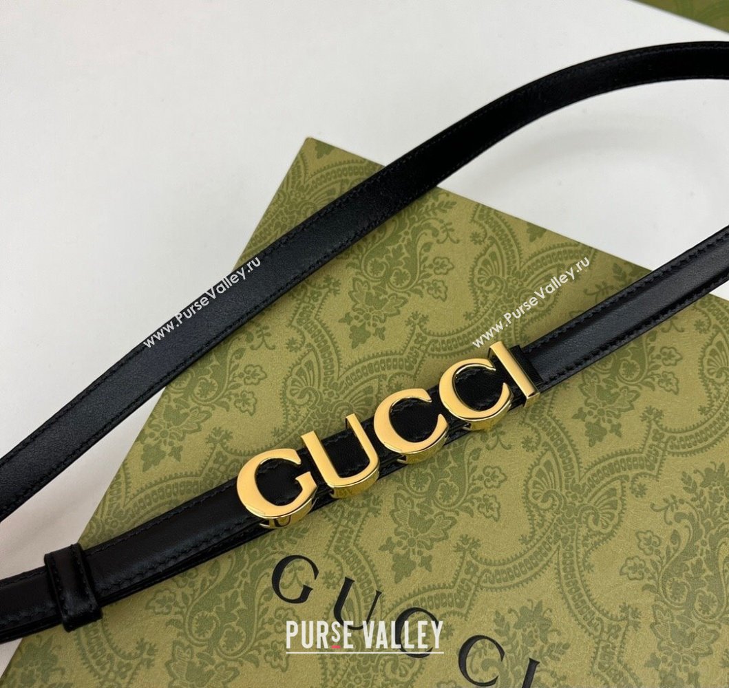 Gucci Width 1.5cm Gucci buckle thin belt 751602 Black/Gold (99belt-231228g45)