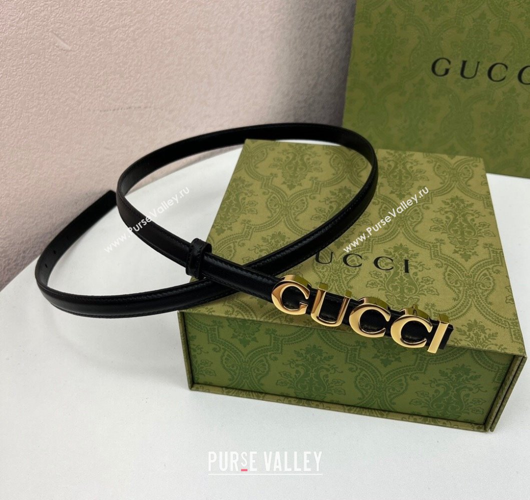 Gucci Width 1.5cm Gucci buckle thin belt 751602 Black/Gold (99belt-231228g45)