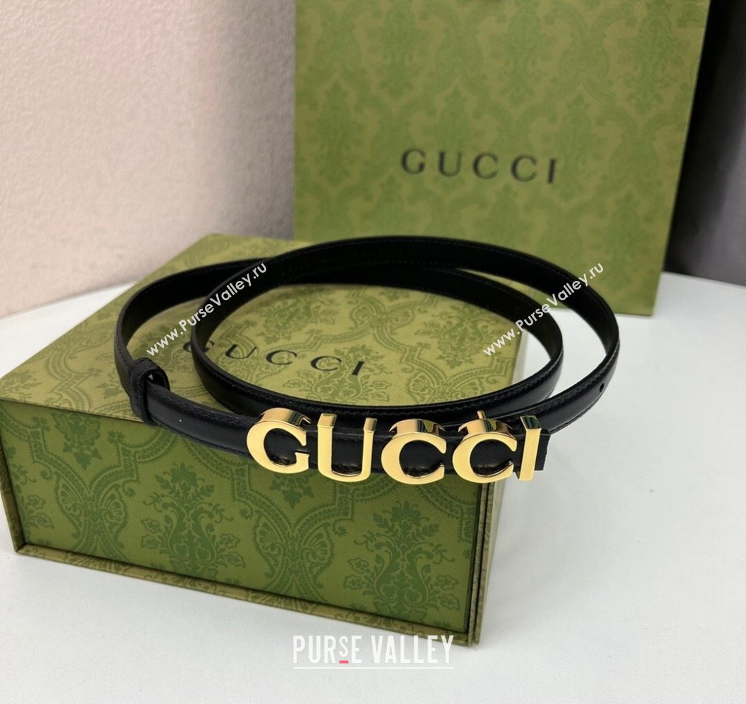 Gucci Width 1.5cm Gucci buckle thin belt 751602 Black/Gold (99belt-231228g45)