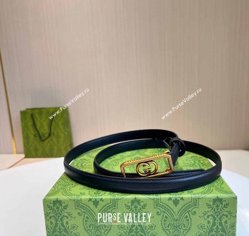 Gucci Width 1.5cm Thin belt with Interlocking G buckle 751556 Black/Gold (99belt-231228p55)