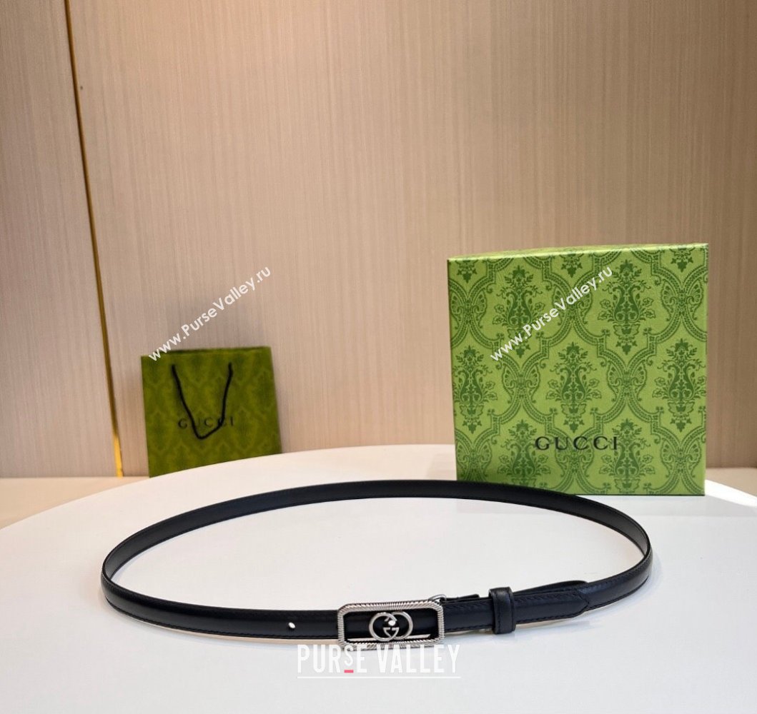 Gucci Width 1.5cm Thin belt with Interlocking G buckle 751556 Black/Silver (99belt-231228p56)