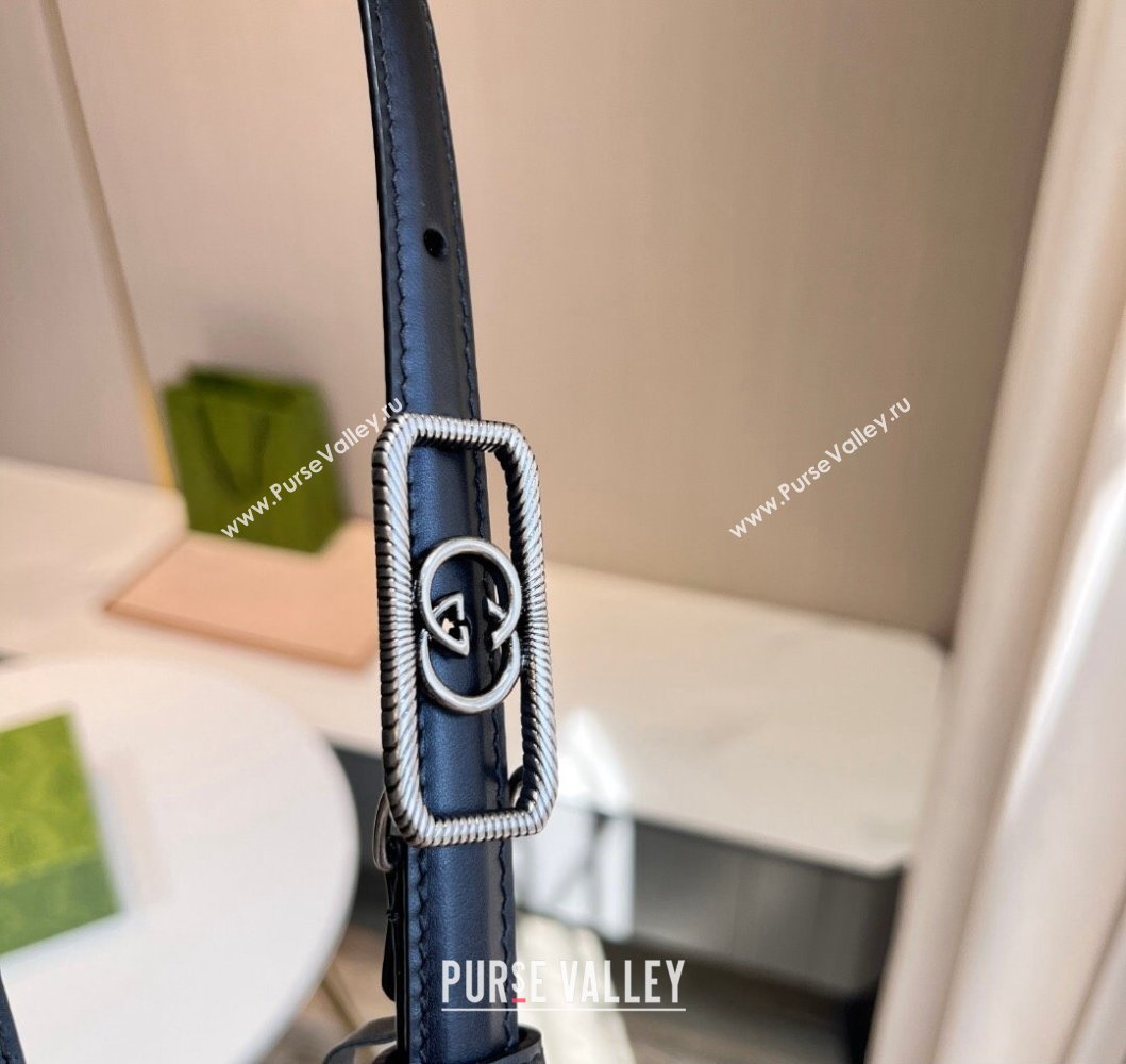 Gucci Width 1.5cm Thin belt with Interlocking G buckle 751556 Black/Silver (99belt-231228p56)