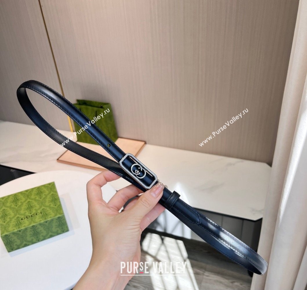 Gucci Width 1.5cm Thin belt with Interlocking G buckle 751556 Black/Silver (99belt-231228p56)