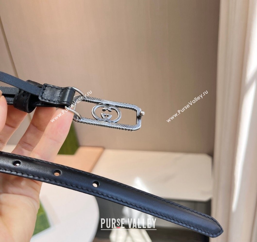 Gucci Width 1.5cm Thin belt with Interlocking G buckle 751556 Black/Silver (99belt-231228p56)
