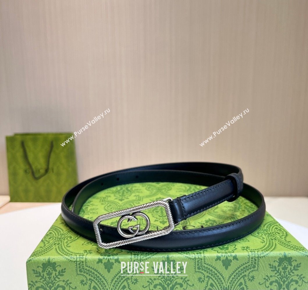 Gucci Width 1.5cm Thin belt with Interlocking G buckle 751556 Black/Silver (99belt-231228p56)