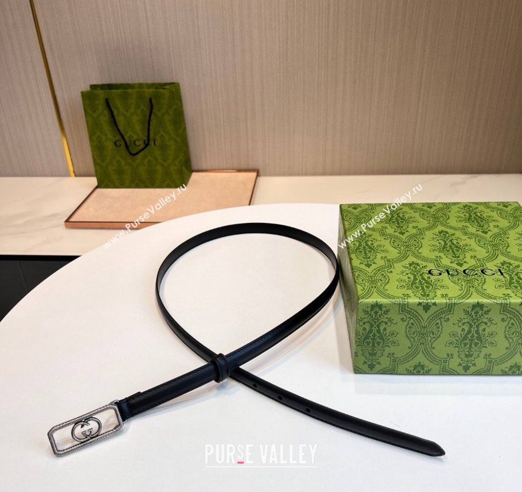 Gucci Width 1.5cm Thin belt with Interlocking G buckle 751556 Black/Silver (99belt-231228p56)