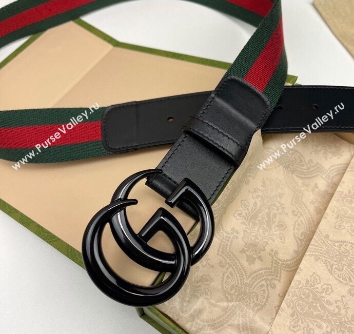 Gucci Width 3.8cm Double G buckle elastic Web belt 432707 01 (99belt-231228g21)