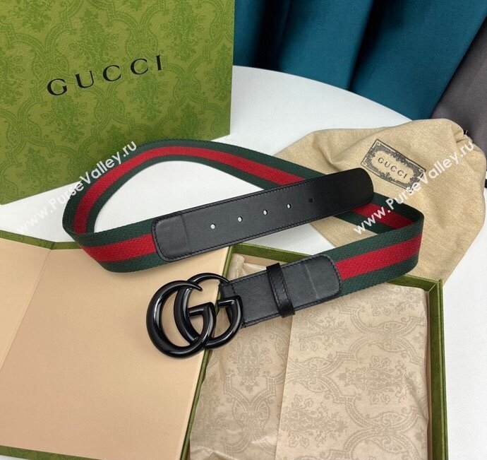 Gucci Width 3.8cm Double G buckle elastic Web belt 432707 01 (99belt-231228g21)