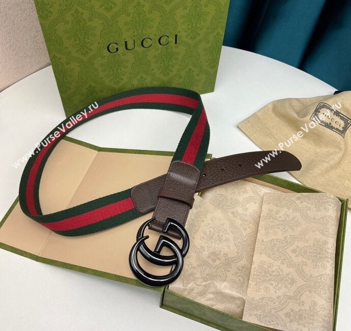 Gucci Width 3.8cm Double G buckle elastic Web belt 432707 04 (99belt-231228g24)