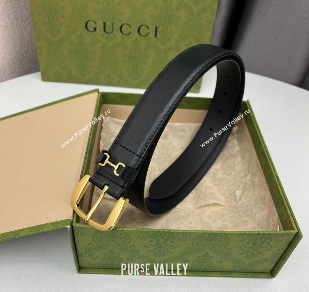 Gucci Width 3cm Belt with Horsebit 725307 Black 01 (99belt-231228p51)