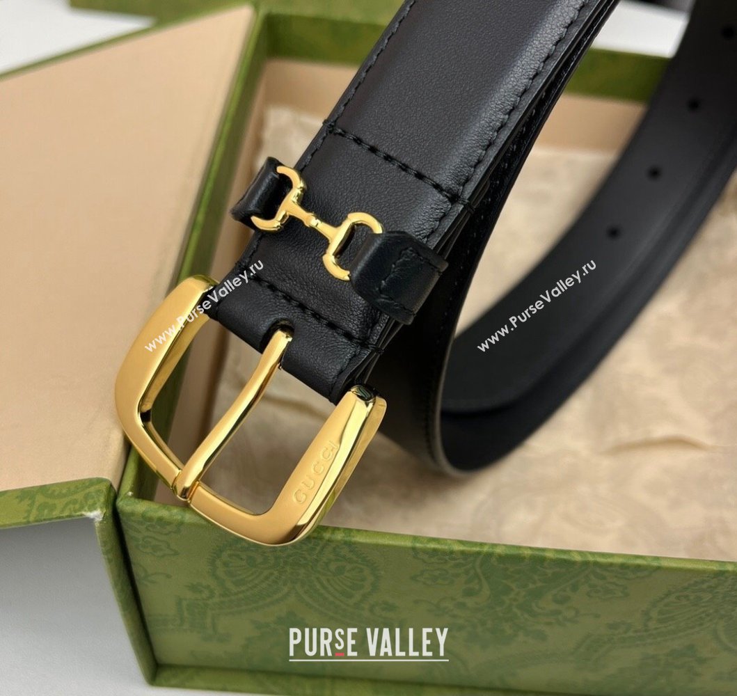 Gucci Width 3cm Belt with Horsebit 725307 Black 01 (99belt-231228p51)