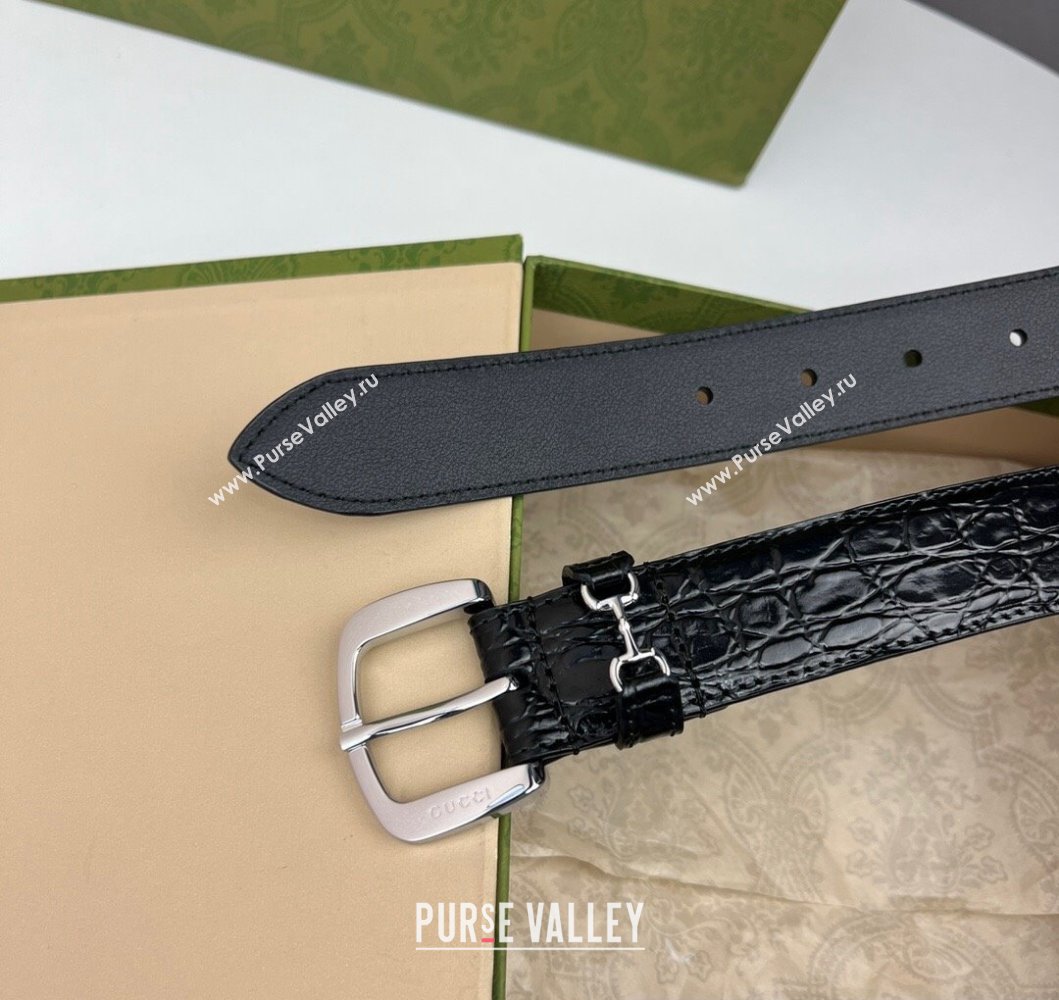 Gucci Width 3cm Belt with Horsebit 725307 Black 04 (99belt-231228p54)