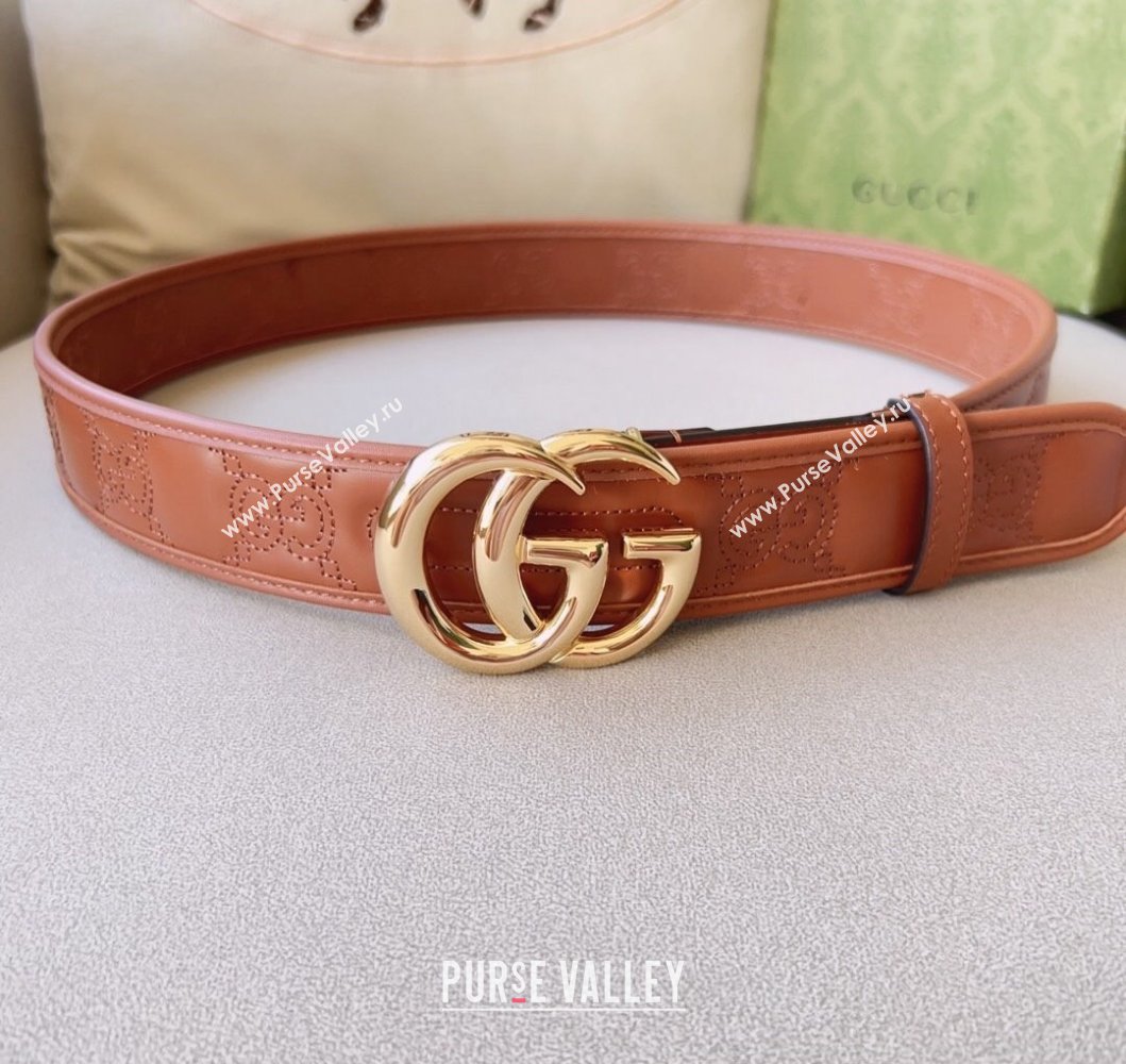 Gucci Width 4cm GG Marmont Matelasse wide belt 400593 Brown/Gold (99belt-231228g36)