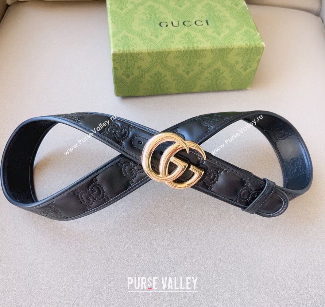 Gucci Width 4cm GG Marmont Matelasse wide belt 400593 Black/Gold (99belt-231228g35)
