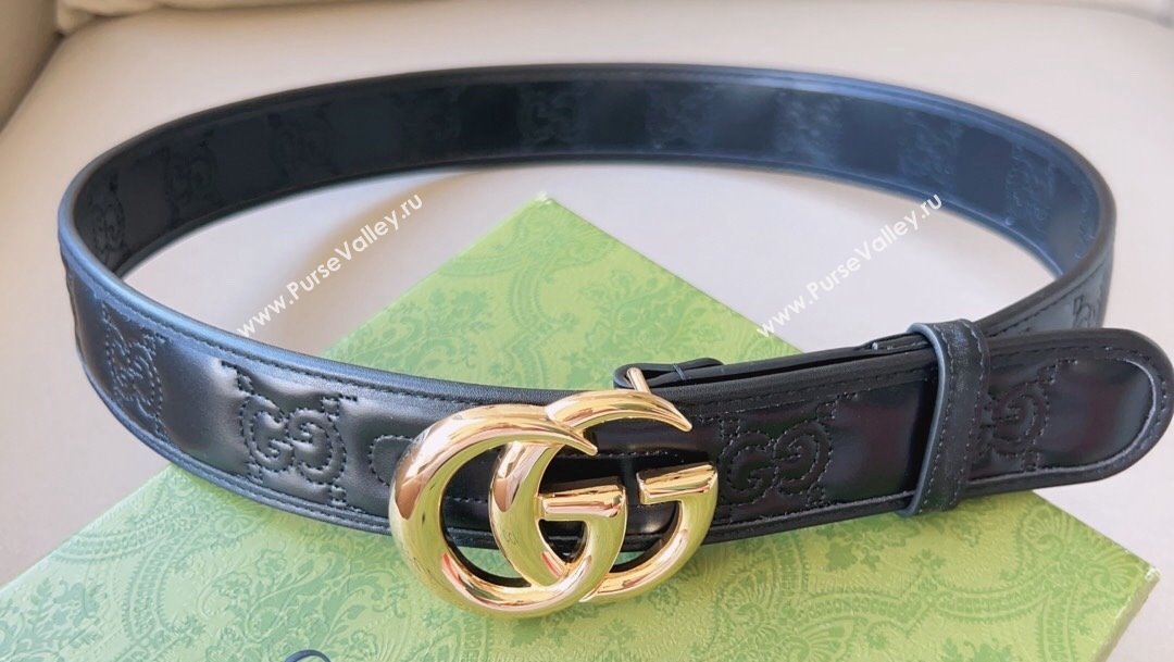 Gucci Width 4cm GG Marmont Matelasse wide belt 400593 Black/Gold (99belt-231228g35)