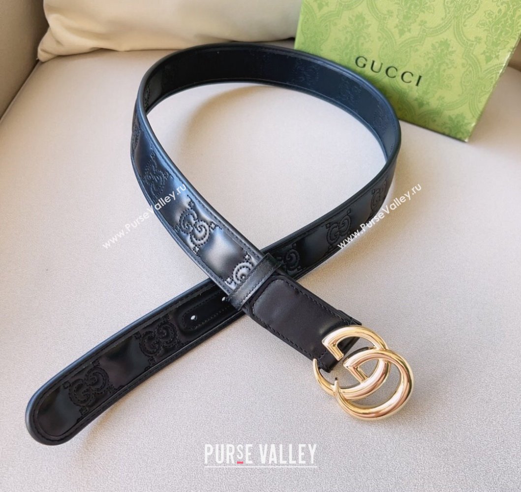 Gucci Width 4cm GG Marmont Matelasse wide belt 400593 Black/Gold (99belt-231228g35)