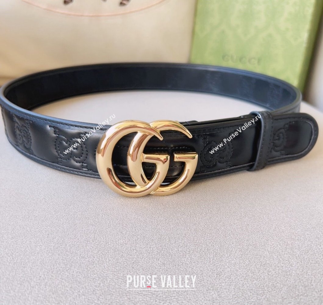 Gucci Width 4cm GG Marmont Matelasse wide belt 400593 Black/Gold (99belt-231228g35)