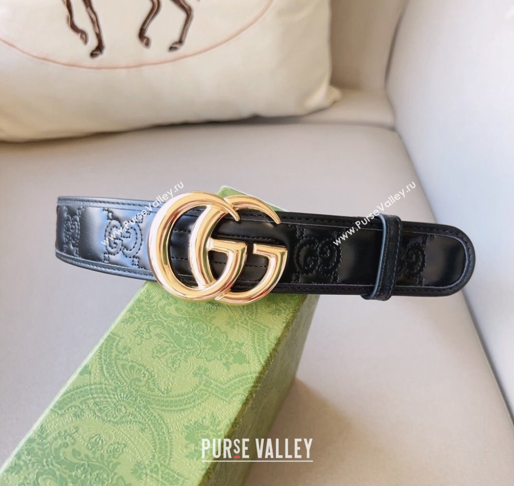 Gucci Width 4cm GG Marmont Matelasse wide belt 400593 Black/Gold (99belt-231228g35)