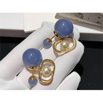 Dior Gold-Finish Metal with White Resin Pearls and Sky Blue Transparent Resin Pearls Tribales Earrings 2024 (youfang-240413-17)