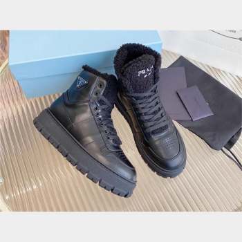 Prada Leather and shearling high-top sneakers black 1T948M 2023 (diliya-231024-05)