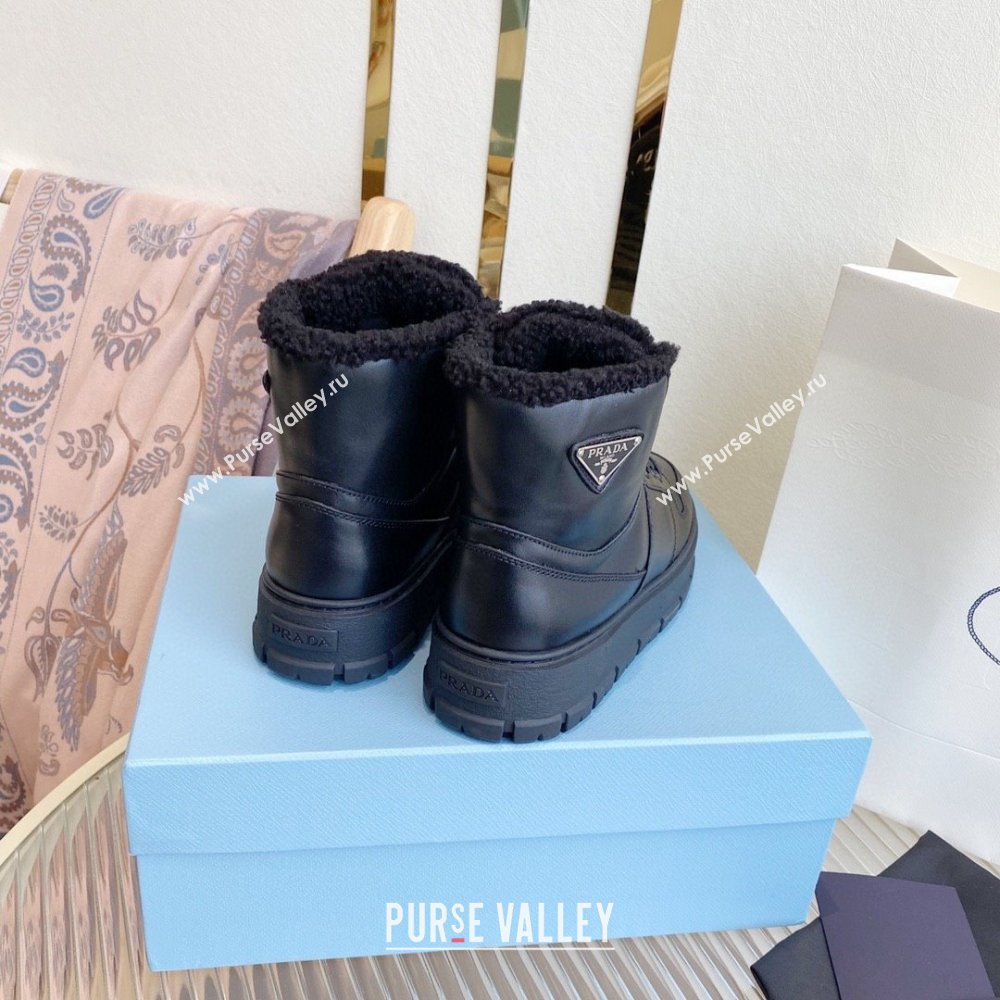 Prada Leather and shearling high-top sneakers black 1T948M 2023 (diliya-231024-05)