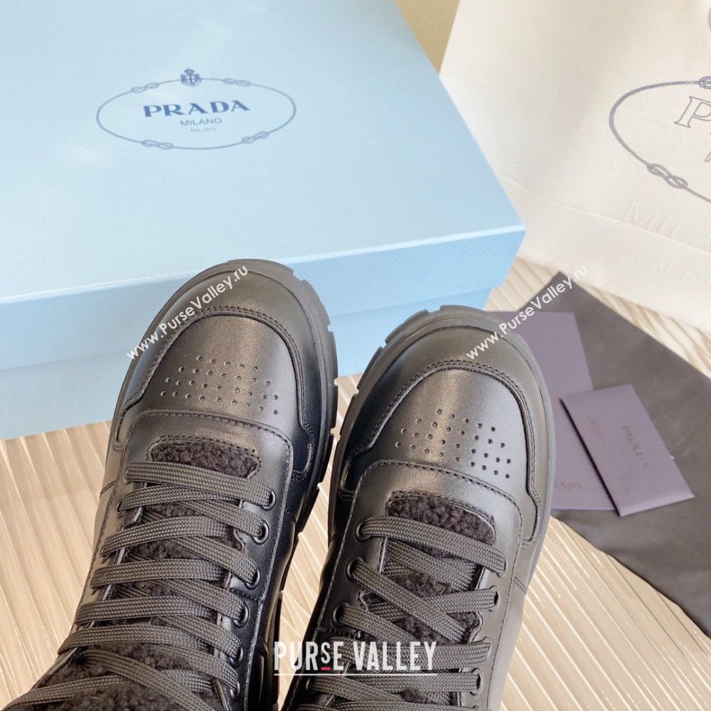 Prada Leather and shearling high-top sneakers black 1T948M 2023 (diliya-231024-05)