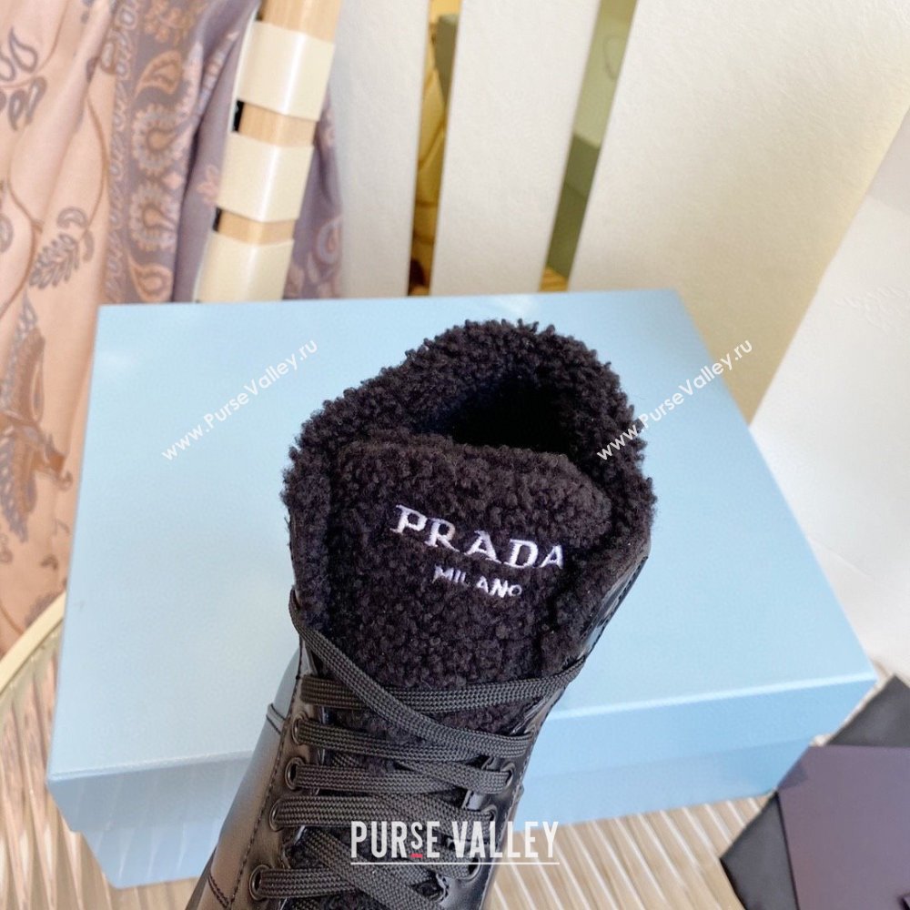 Prada Leather and shearling high-top sneakers black 1T948M 2023 (diliya-231024-05)