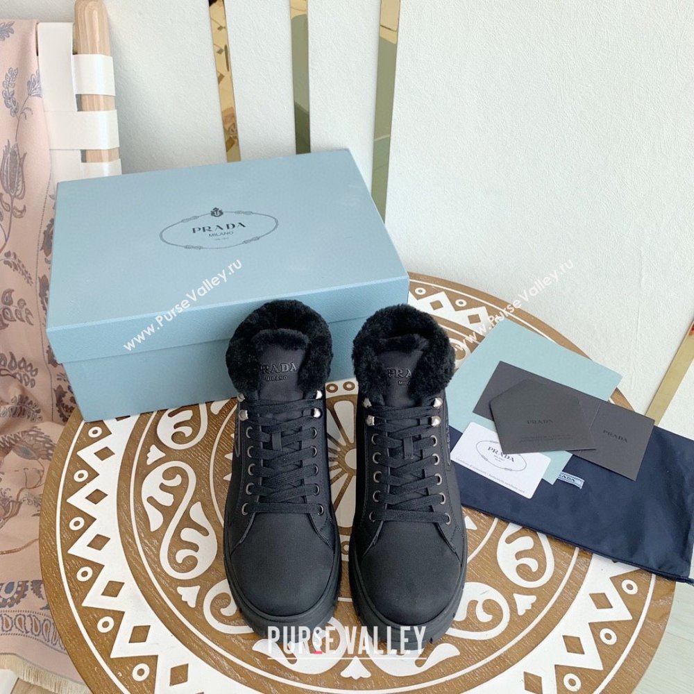 Prada Nylon lace-up booties navy blue 1T490M 2023 (keer-231023-09)