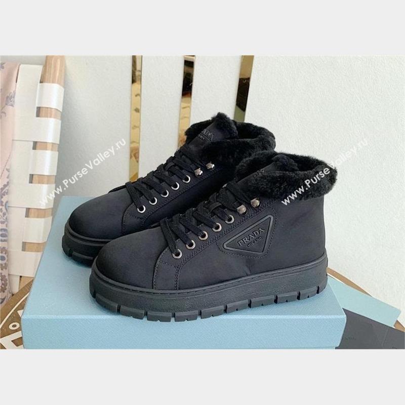 Prada Nylon lace-up booties navy blue 1T490M 2023 (keer-231023-09)