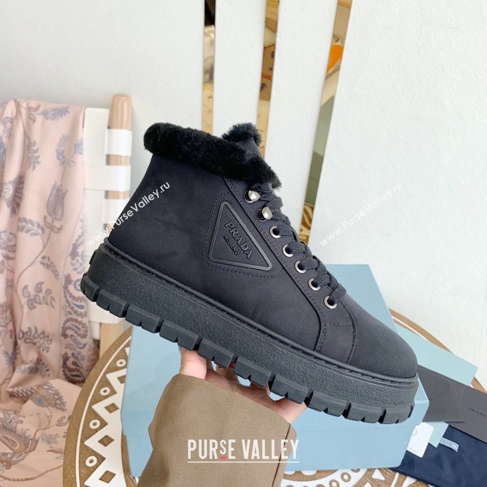 Prada Nylon lace-up booties navy blue 1T490M 2023 (keer-231023-09)