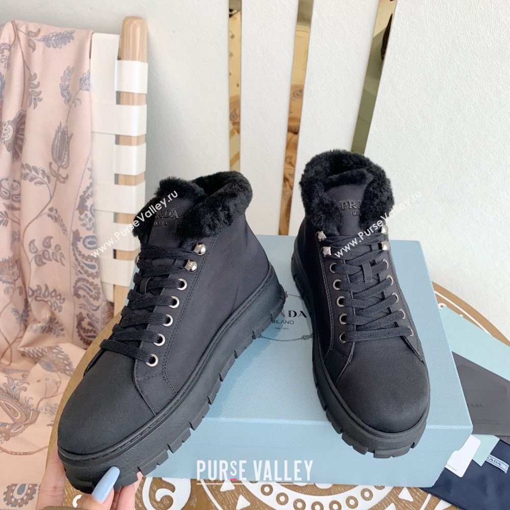 Prada Nylon lace-up booties navy blue 1T490M 2023 (keer-231023-09)