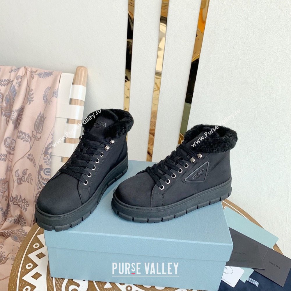 Prada Nylon lace-up booties navy blue 1T490M 2023 (keer-231023-09)